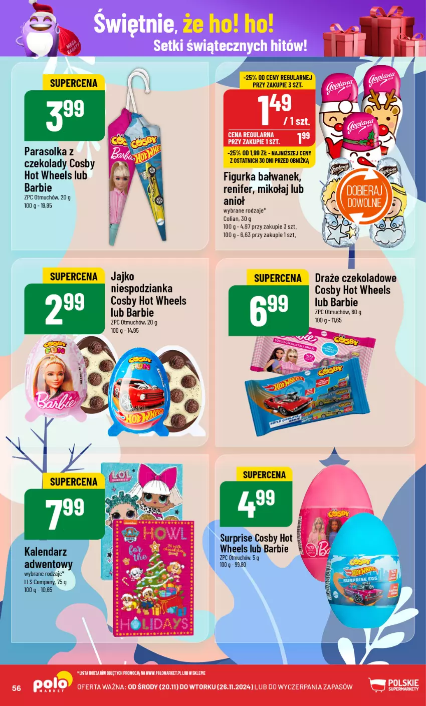 Gazetka promocyjna PoloMarket - Gazetka pomocyjna - ważna 20.11 do 26.11.2024 - strona 56 - produkty: Barbie, Figurka bałwan, Hot Wheels, Parasol, Renifer