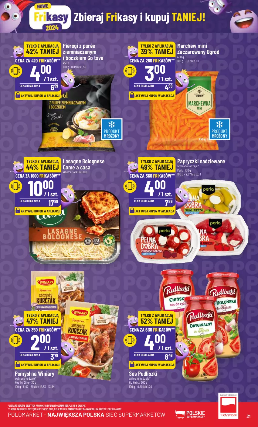 Gazetka promocyjna PoloMarket - Gazetka pomocyjna - ważna 14.02 do 20.02.2024 - strona 21 - produkty: Heinz, Lasagne, Lasagne bolognese, Nestlé, Ogród, Papryczki nadziewane, Pierogi, Pudliszki, Pur, Sos, Winiary