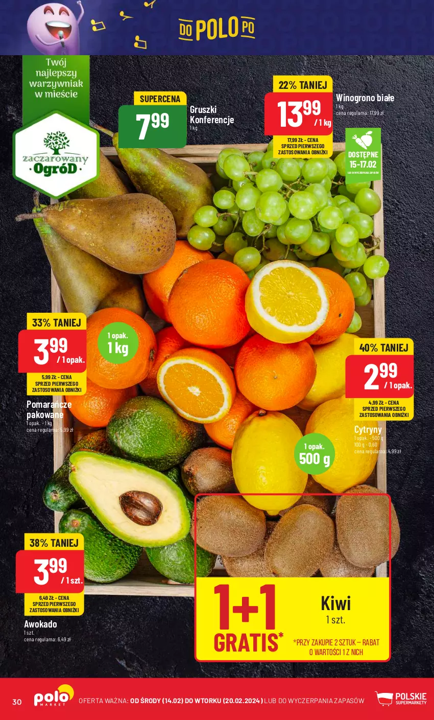 Gazetka promocyjna PoloMarket - Gazetka pomocyjna - ważna 14.02 do 20.02.2024 - strona 30 - produkty: Cytryny, Gra, Gruszki, Kiwi, Pomarańcze, Wino