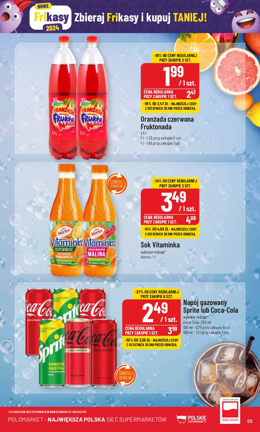 Gazetka promocyjna PoloMarket - Gazetka pomocyjna - ważna 14.02 do 20.02.2024 - strona 55 - produkty: Coca-Cola, Hortex, Inka, Napój, Napój gazowany, Oranżada, Sok, Sprite