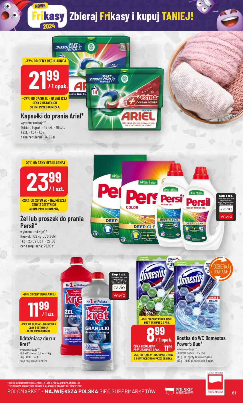 Gazetka promocyjna PoloMarket - Gazetka pomocyjna - ważna 14.02 do 20.02.2024 - strona 61 - produkty: Ariel, BIC, Domestos, Kapsułki do prania, Kostka do wc, Kret, Persil, Proszek do prania