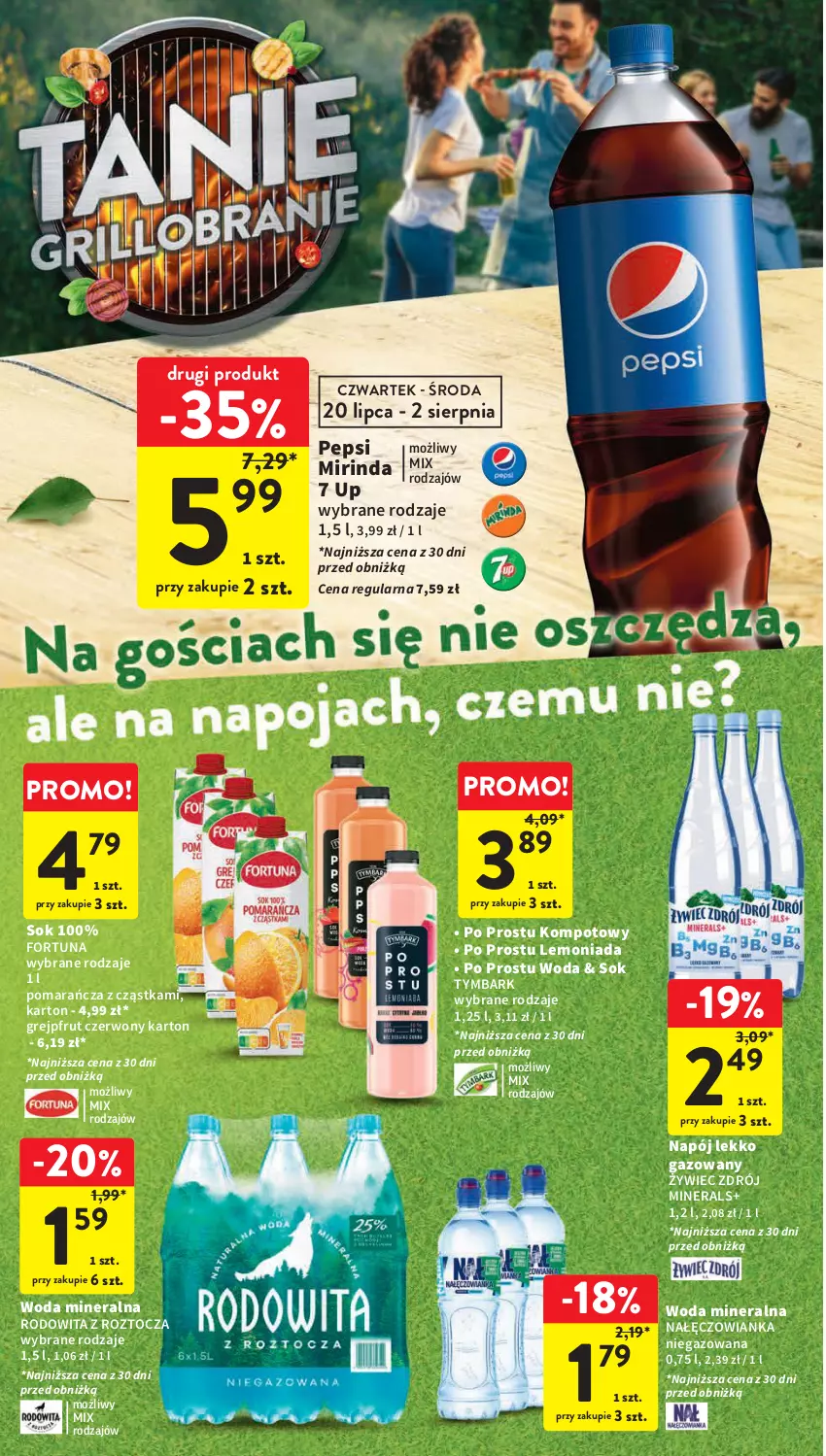 Gazetka promocyjna Intermarche - Gazetka Intermarche - ważna 20.07 do 26.07.2023 - strona 14 - produkty: Fortuna, Grejpfrut, Lemoniada, Mirinda, Nałęczowianka, Napój, Pepsi, Sok, Tymbark, Woda, Woda mineralna