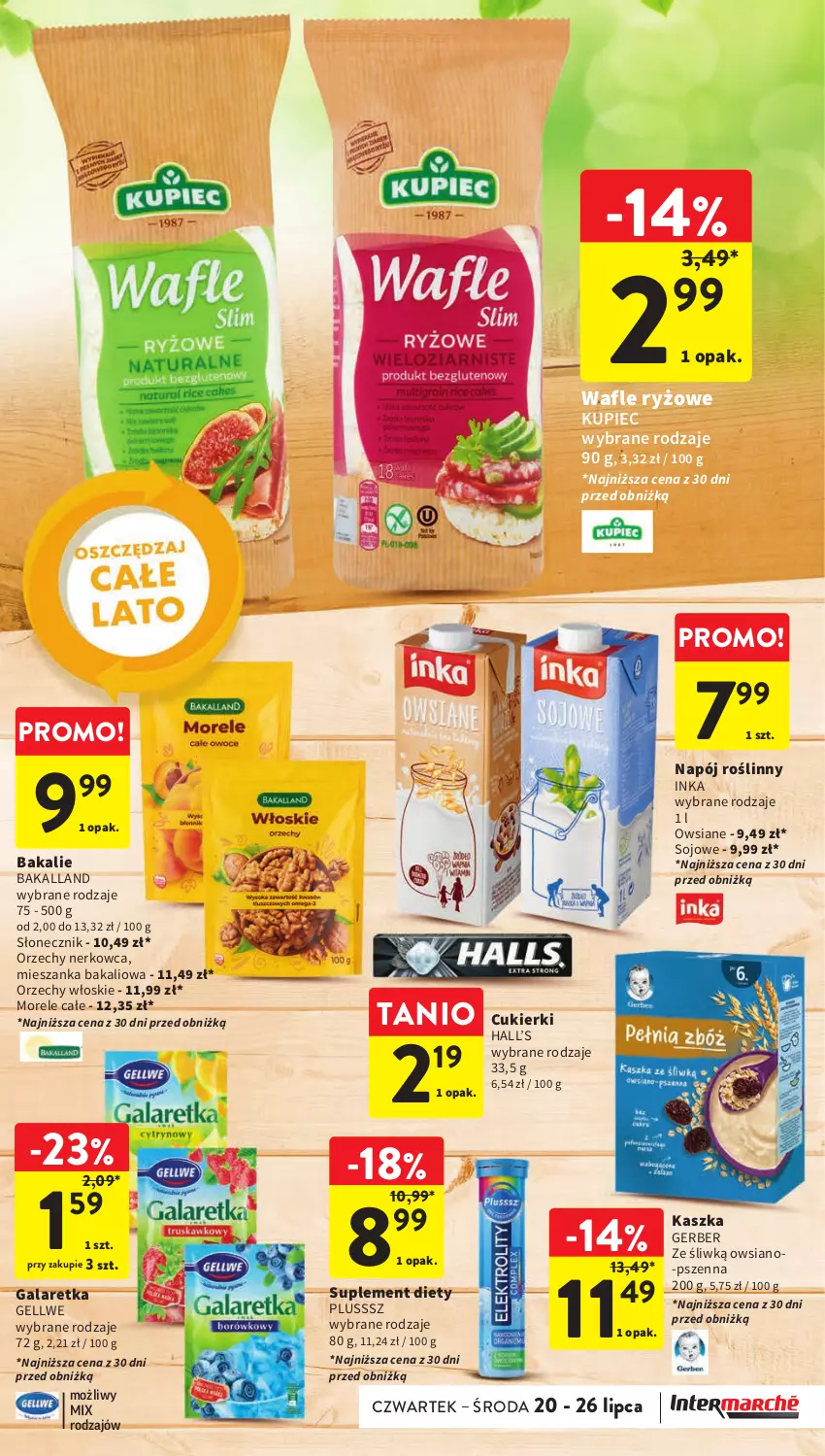 Gazetka promocyjna Intermarche - Gazetka Intermarche - ważna 20.07 do 26.07.2023 - strona 31 - produkty: Bakalland, Cukier, Cukierki, Gala, Galaretka, Gerber, Inka, Kupiec, Mieszanka bakaliowa, Napój, Napój roślinny, Orzechy włoskie, Piec, Ryż, Suplement diety, Wafle