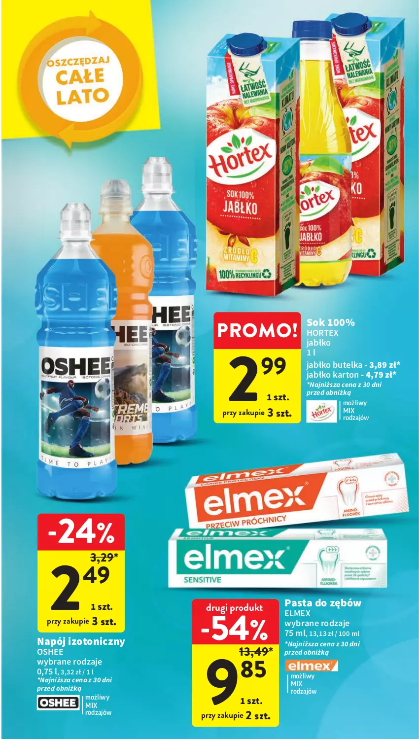 Gazetka promocyjna Intermarche - Gazetka Intermarche - ważna 20.07 do 26.07.2023 - strona 39 - produkty: Elmex, Hortex, Napój, Napój izotoniczny, Oshee, Pasta do zębów, Sok