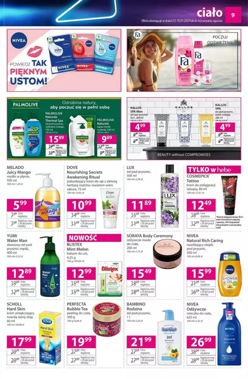 Gazetka promocyjna Hebe - ważna 01.01 do 10.01.2024 - strona 16 - produkty: Body, Mango, Masło, Melon, Mydło, Mydło w płynie, Palmolive, Perfecta, Scholl