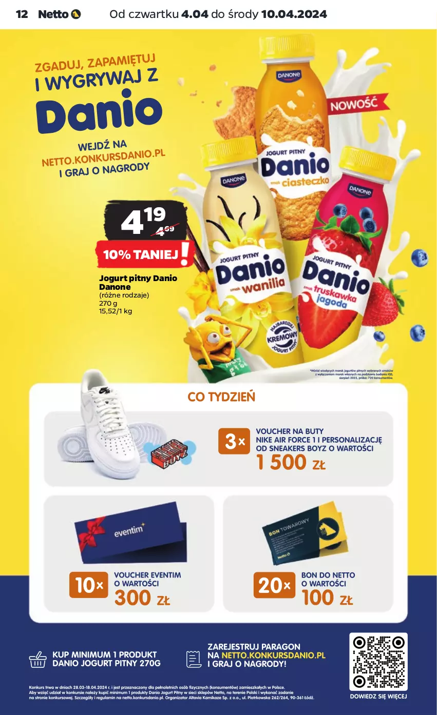 Gazetka promocyjna Netto - Artykuły spożywcze - ważna 04.04 do 10.04.2024 - strona 12 - produkty: Danio, Danone, Jogurt, Jogurt pitny