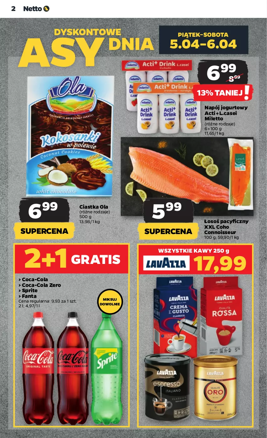 Gazetka promocyjna Netto - Artykuły spożywcze - ważna 04.04 do 10.04.2024 - strona 2 - produkty: Ciastka, Coca-Cola, Fa, Fanta, Gra, Jogurt, Napój, Napój jogurtowy, Sprite