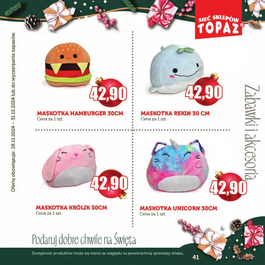 Gazetka promocyjna Topaz - Gazetka - ważna 28.11 do 31.12.2024 - strona 41 - produkty: Burger, Hamburger, Królik