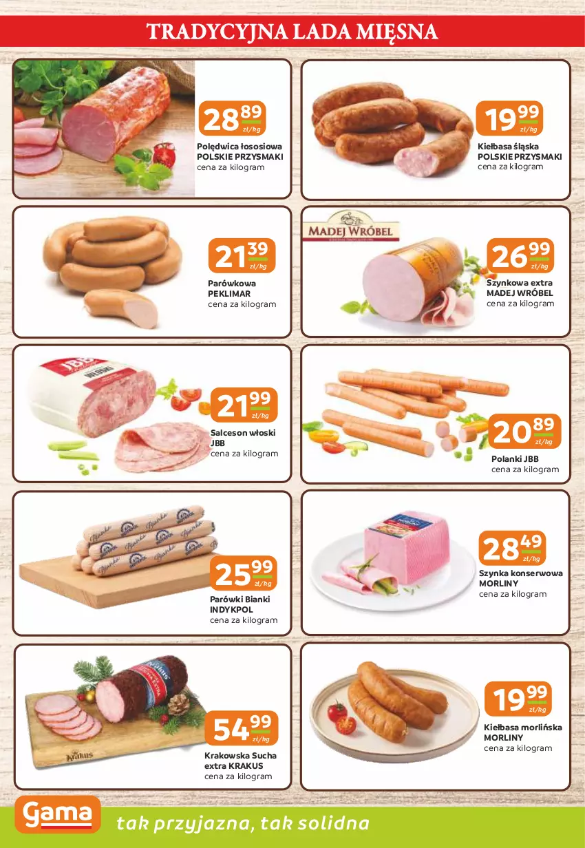 Gazetka promocyjna Gama - Gazetka Gama - ważna 15.01 do 27.01.2026 - strona 2 - produkty: Gra, Kiełbasa, Kiełbasa śląska, Krakus, Lanki, Madej Wróbel, Morliny, Parówki, Polędwica, Przysmaki, Salceson, Ser, Sos, Szynka, Szynka konserwowa
