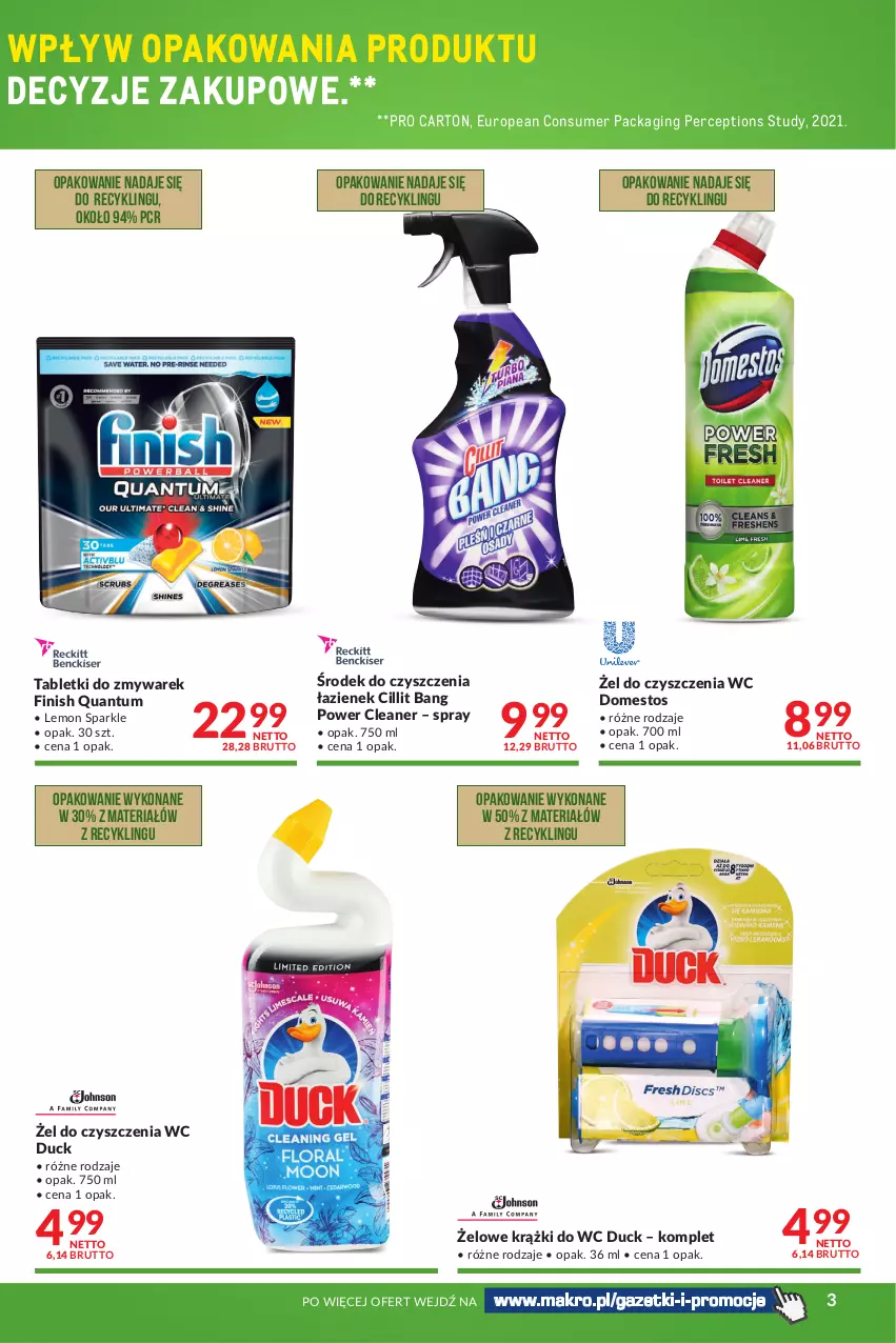 Gazetka promocyjna Makro - [Oferta specjalna] Razem dbajmy o środowisko - ważna 31.05 do 13.06.2022 - strona 3 - produkty: Cillit Bang, Domestos, Duck, Finish, Gin, Tablet