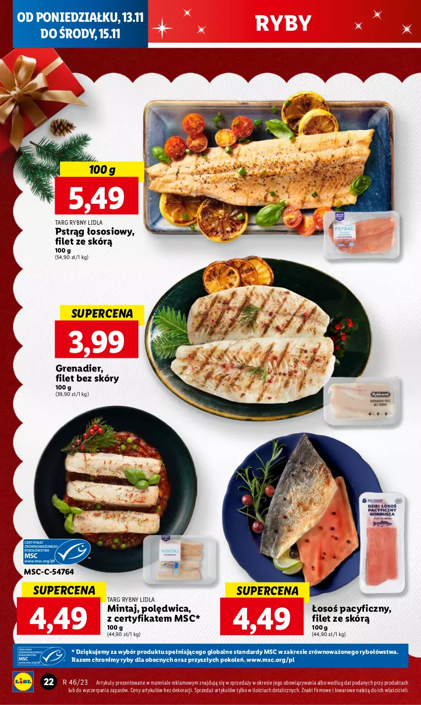 Gazetka promocyjna Lidl - GAZETKA - ważna 13.11 do 15.11.2023 - strona 38 - produkty: Grenadier, Mintaj, Polędwica, Pstrąg, Pstrąg łososiowy, Sos