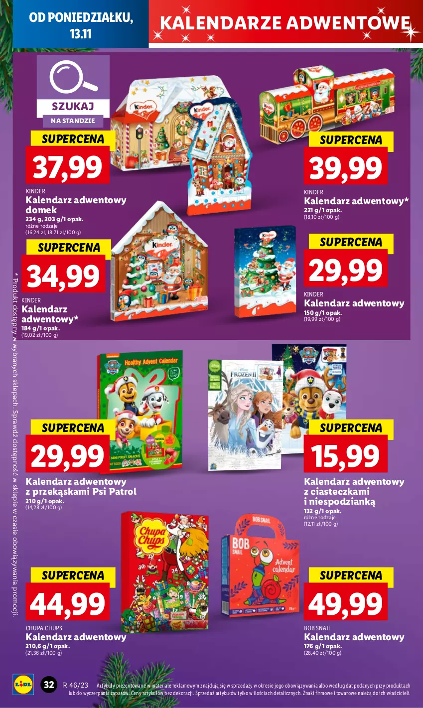 Gazetka promocyjna Lidl - GAZETKA - ważna 13.11 do 15.11.2023 - strona 48 - produkty: Chupa Chups, Kalendarz, Kalendarz adwentowy, Kinder, Psi Patrol