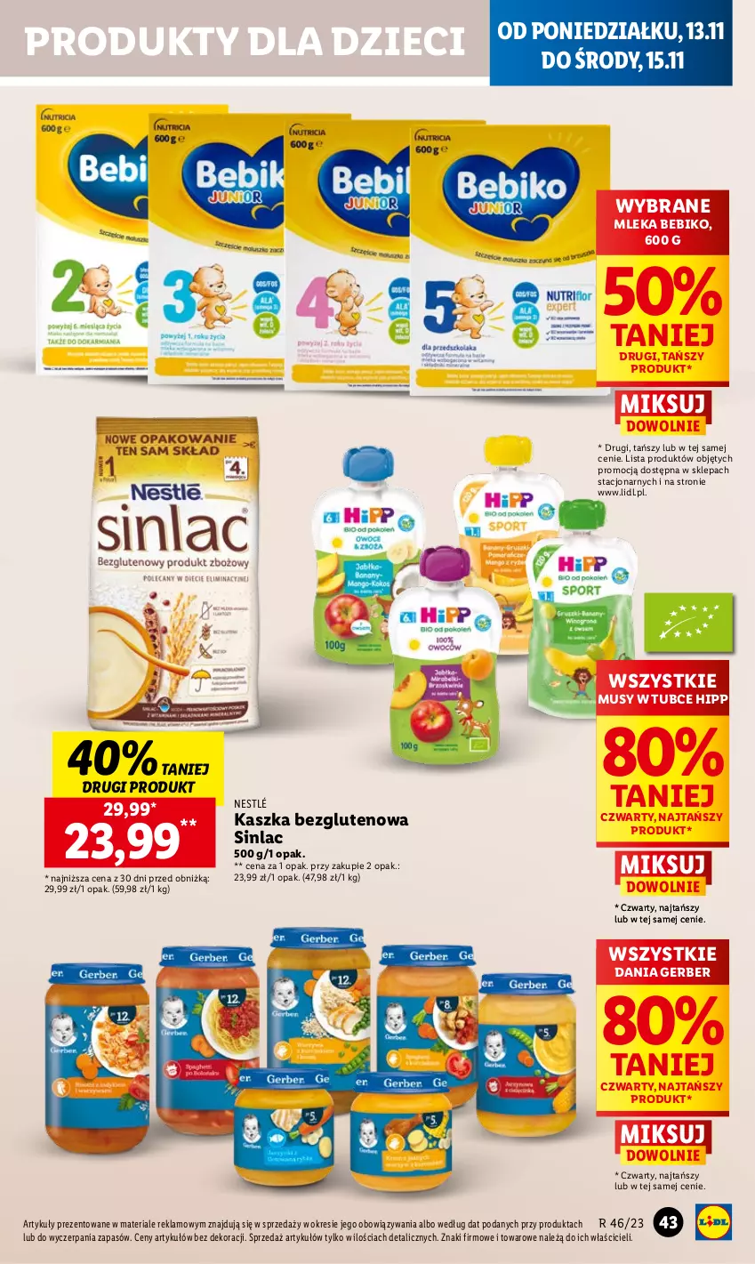 Gazetka promocyjna Lidl - GAZETKA - ważna 13.11 do 15.11.2023 - strona 59 - produkty: Bebiko, Dzieci, Gerber, HiPP, Mus, Nestlé, Sinlac