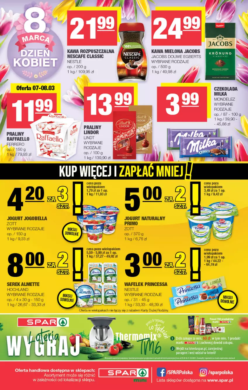 Gazetka promocyjna Spar - Spar-Mini - ważna 25.02 do 06.03.2024 - strona 4 - produkty: Almette, Bell, Bella, Czekolada, Fa, Ferrero, Hochland, Jacobs, Jogobella, Jogurt, Jogurt naturalny, Kawa, Kawa mielona, Kawa rozpuszczalna, Lindor, Lindt, Milka, Praliny, Princessa, Raffaello, Ser, Serek, Wafelek, Zott, Zott Primo