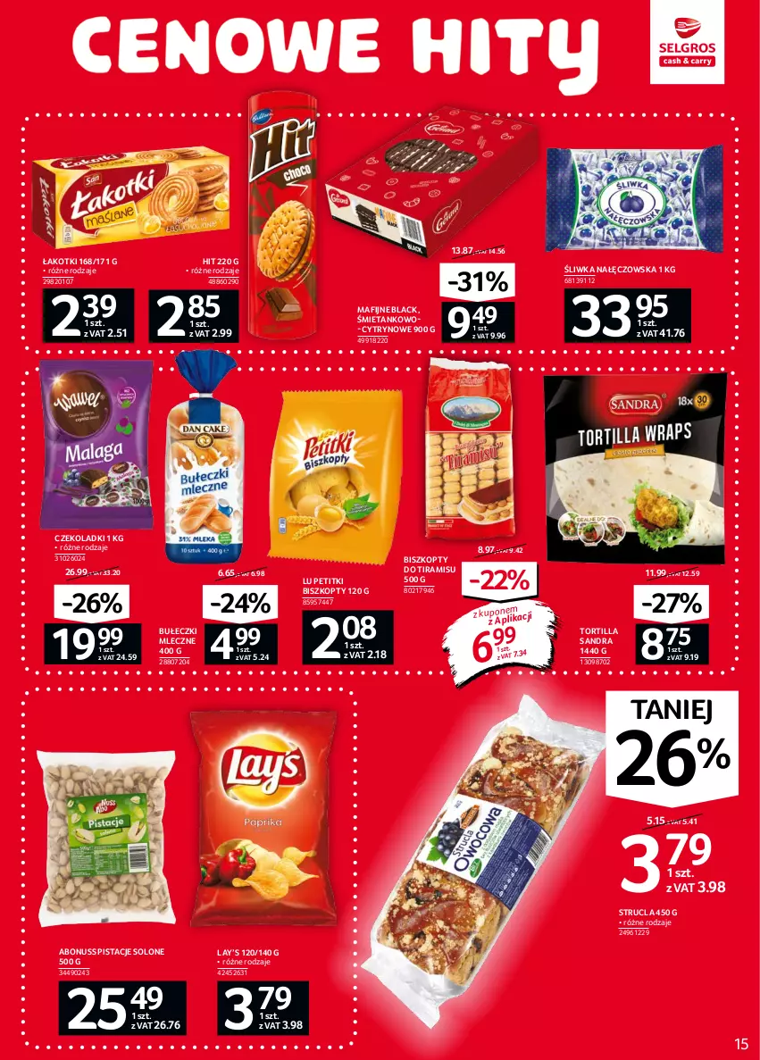 Gazetka promocyjna Selgros - Oferta spożywcza - ważna 16.09 do 29.09.2021 - strona 15 - produkty: Biszkopty, Bułeczki, Bułeczki mleczne, Lack, Lay’s, Pistacje, Strucla, Tortilla