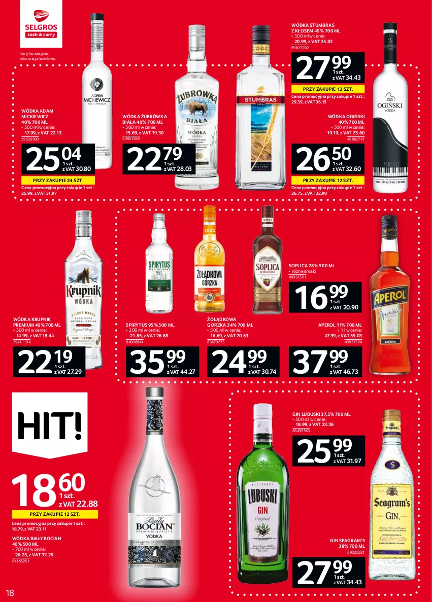 Gazetka promocyjna Selgros - Oferta spożywcza - ważna 16.09 do 29.09.2021 - strona 18 - produkty: Aperol, Biały Bocian, Gin, Gra, Krupnik, Ogiński, Soplica, Wódka