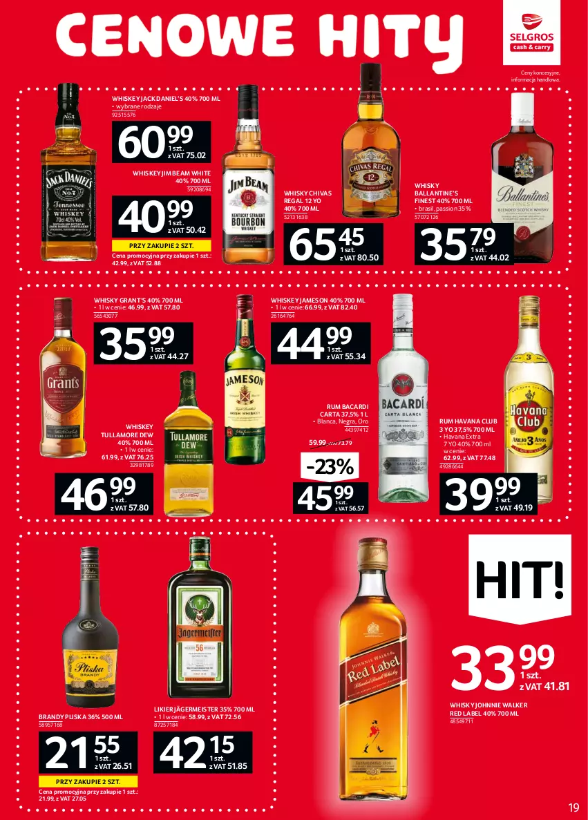 Gazetka promocyjna Selgros - Oferta spożywcza - ważna 16.09 do 29.09.2021 - strona 19 - produkty: Bacardi, Brandy, Gra, Jameson, Jim Beam, Johnnie Walker, Likier, Pliska, Rum, Tullamore Dew, Whiskey, Whisky