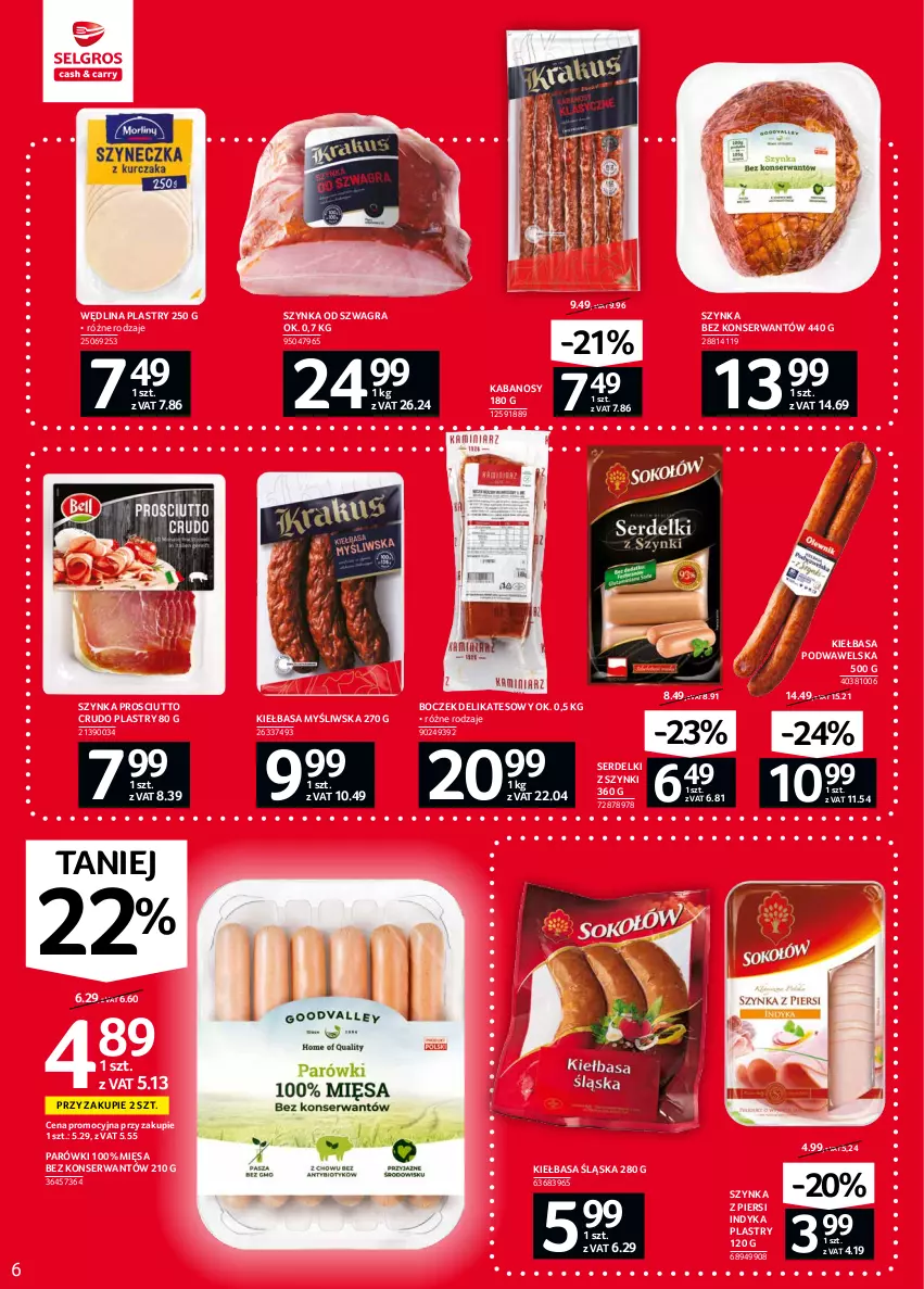 Gazetka promocyjna Selgros - Oferta spożywcza - ważna 16.09 do 29.09.2021 - strona 6 - produkty: Boczek, Gra, Kabanos, Kiełbasa, Kiełbasa podwawelska, Kiełbasa śląska, Parówki, Prosciutto, Ser, Serdelki, Szynka, Wawel, Wędlina