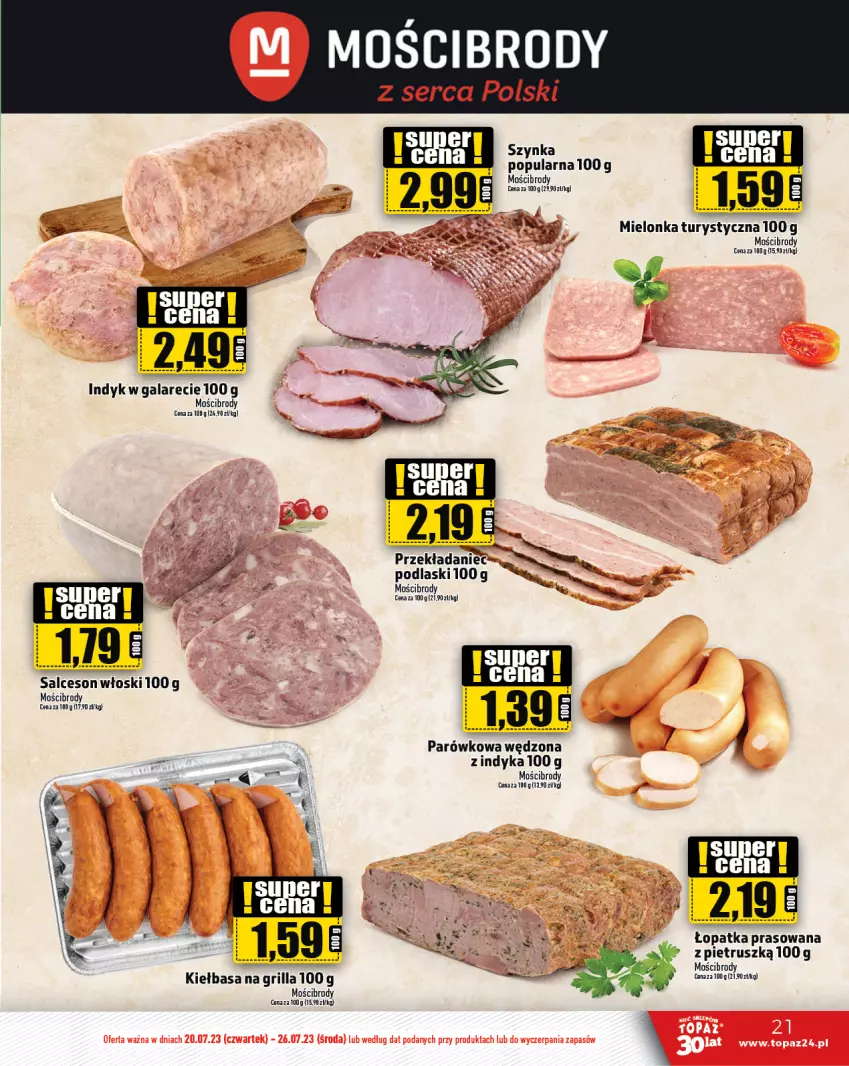 Gazetka promocyjna Topaz - Gazetka - ważna 20.07 do 26.07.2023 - strona 21 - produkty: Gala, Grill, Kiełbasa, Salceson, Ser, Szynka