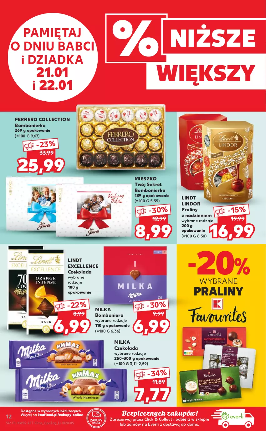 Gazetka promocyjna Kaufland - OFERTA TYGODNIA - ważna 13.01 do 19.01.2022 - strona 12 - produkty: Bomboniera, Czekolada, Ferrero, Kret, Lindor, Lindt, Mięta, Milka, Piec, Praliny