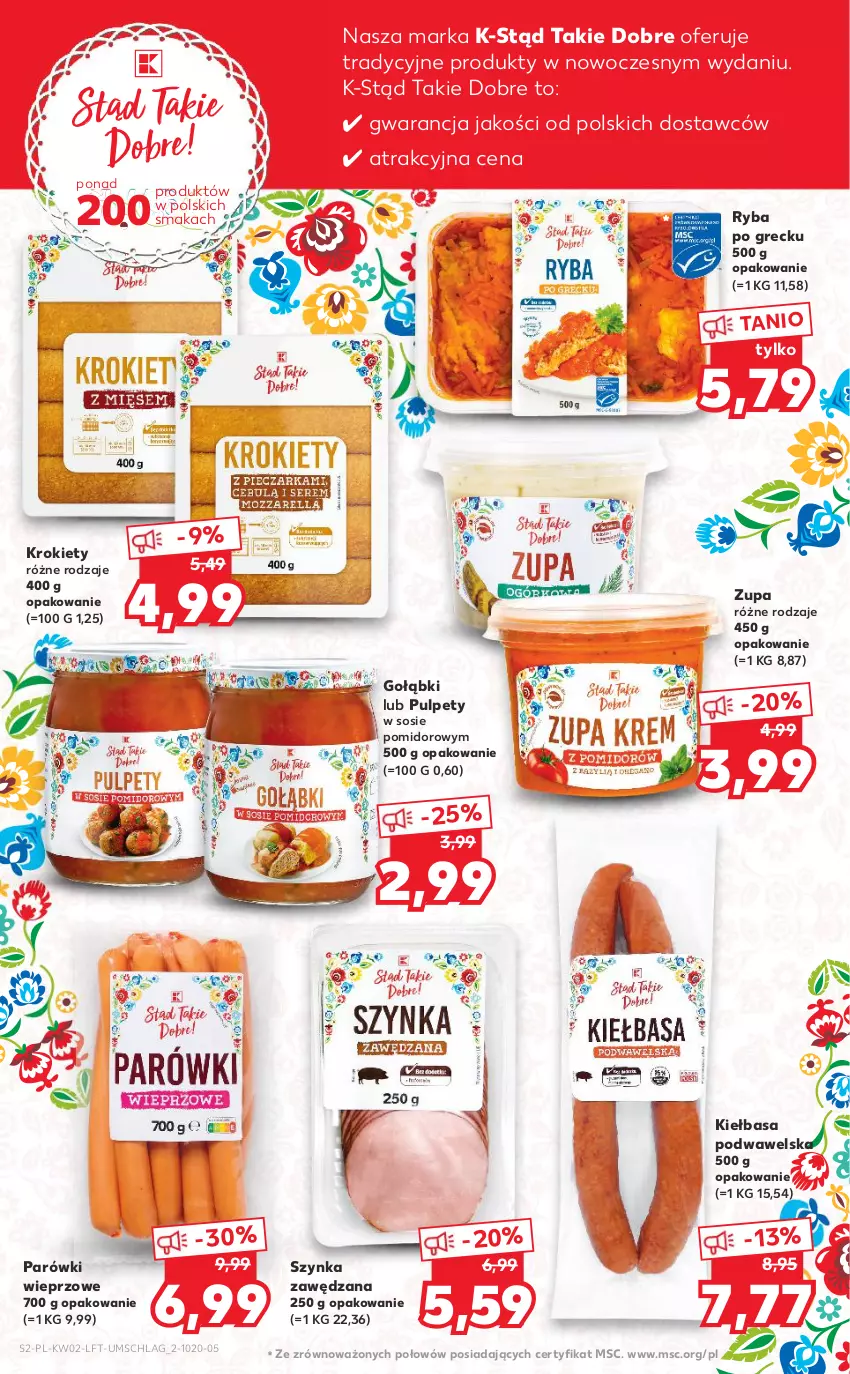 Gazetka promocyjna Kaufland - OFERTA TYGODNIA - ważna 13.01 do 19.01.2022 - strona 2 - produkty: Kiełbasa, Kiełbasa podwawelska, Krokiety, Parówki, Pulpety, Ryba, Ryba po grecku, Sos, Szynka, Wawel, Zupa