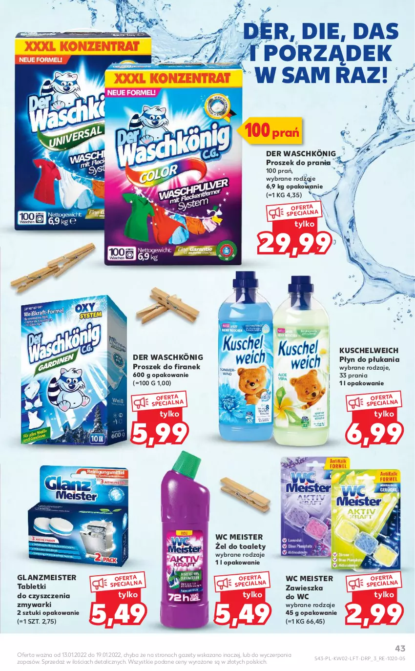 Gazetka promocyjna Kaufland - OFERTA TYGODNIA - ważna 13.01 do 19.01.2022 - strona 43 - produkty: König, Płyn do płukania, Por, Proszek do prania, Tablet, Zawieszka do wc, Zmywarki