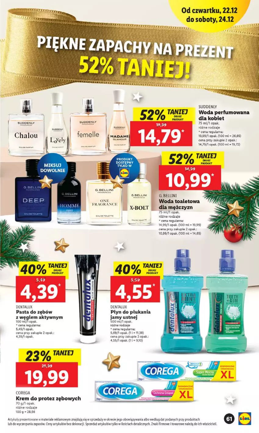 Gazetka promocyjna Lidl - GAZETKA - ważna 22.12 do 24.12.2022 - strona 76 - produkty: Bell, Corega, Gra, Halo, Pasta do zębów, Perfum, Płyn do płukania, Płyn do płukania jamy ustnej, Woda, Woda perfumowana, Woda toaletowa