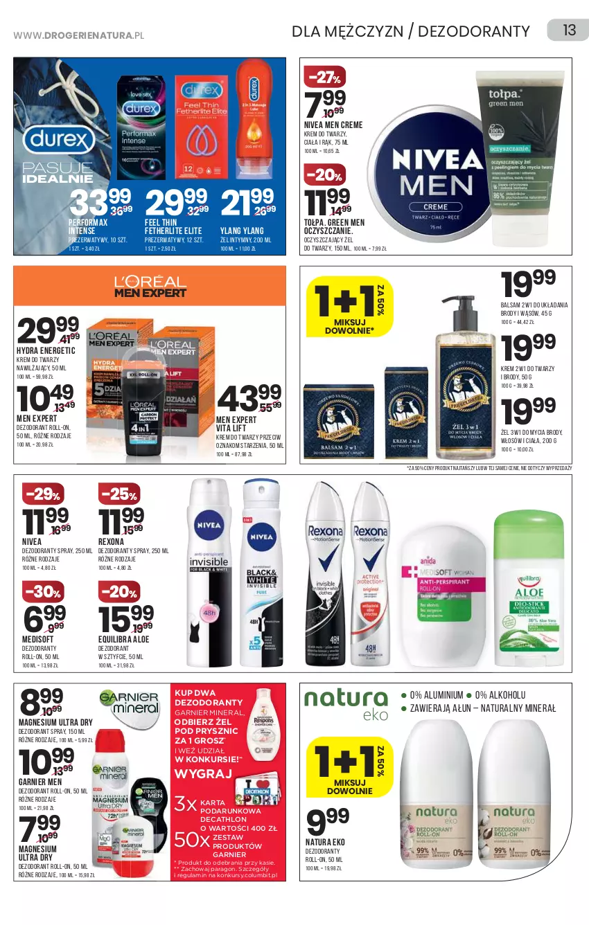 Gazetka promocyjna Drogerie Natura - Gazetka Drogerie Natura - ważna 29.07 do 11.08.2021 - strona 13 - produkty: Dezodorant, Garnier, Gra, Krem do twarzy, Nivea, Nivea Men, Prezerwatyw, Rexona, Tołpa