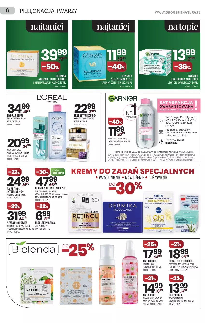 Gazetka promocyjna Drogerie Natura - Gazetka Drogerie Natura - ważna 29.07 do 11.08.2021 - strona 6 - produkty: Dermika, Fa, Garnier, Intel, Kolagen, Krem do twarzy, Krem na dzień, Krem na dzień i na noc, L’Oréal, Mars, Nivea, Nivea Q10, Płyn micelarny, Tonik, Top