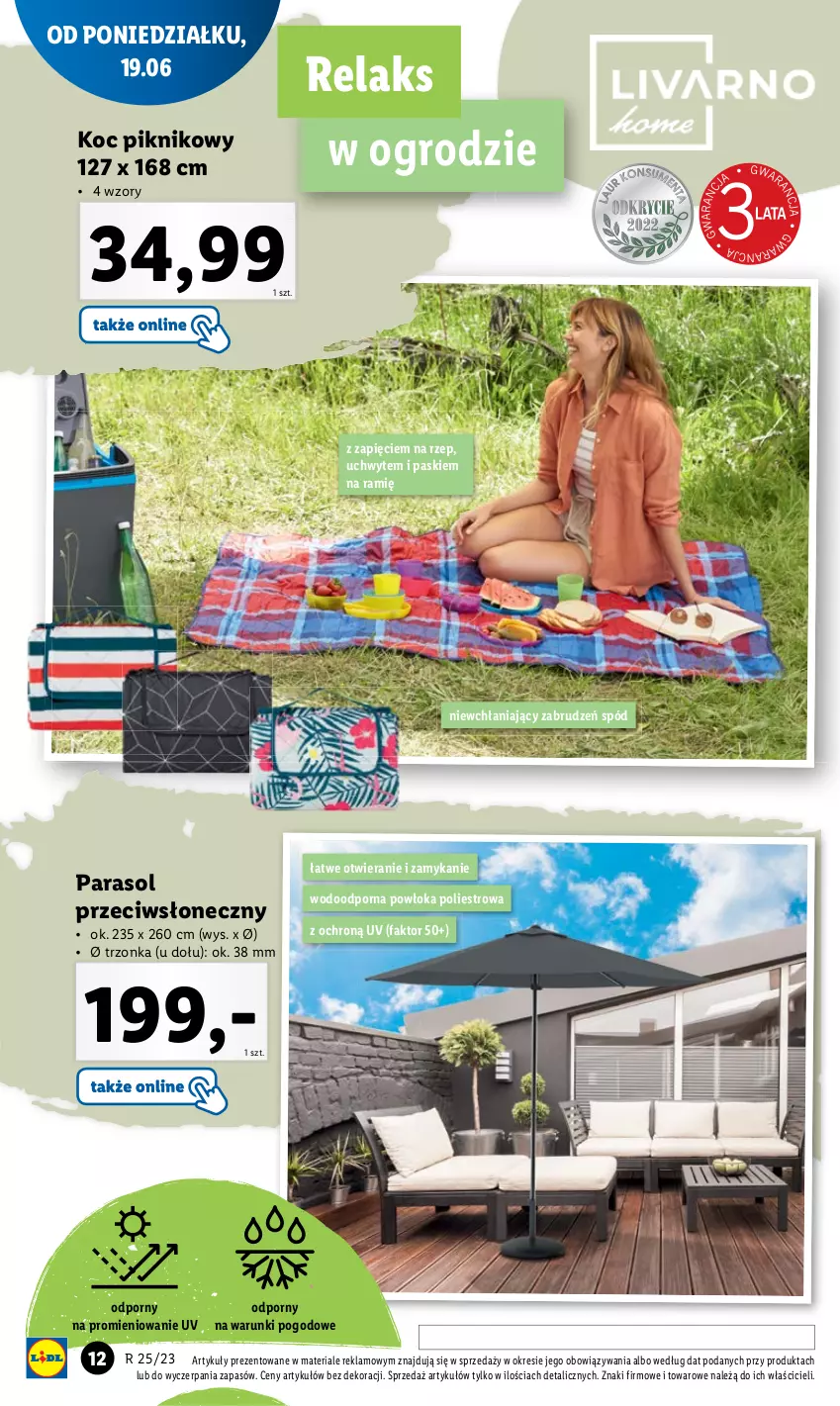 Gazetka promocyjna Lidl - GAZETKA - ważna 19.06 do 24.06.2023 - strona 14 - produkty: Fa, Koc, Parasol, Por