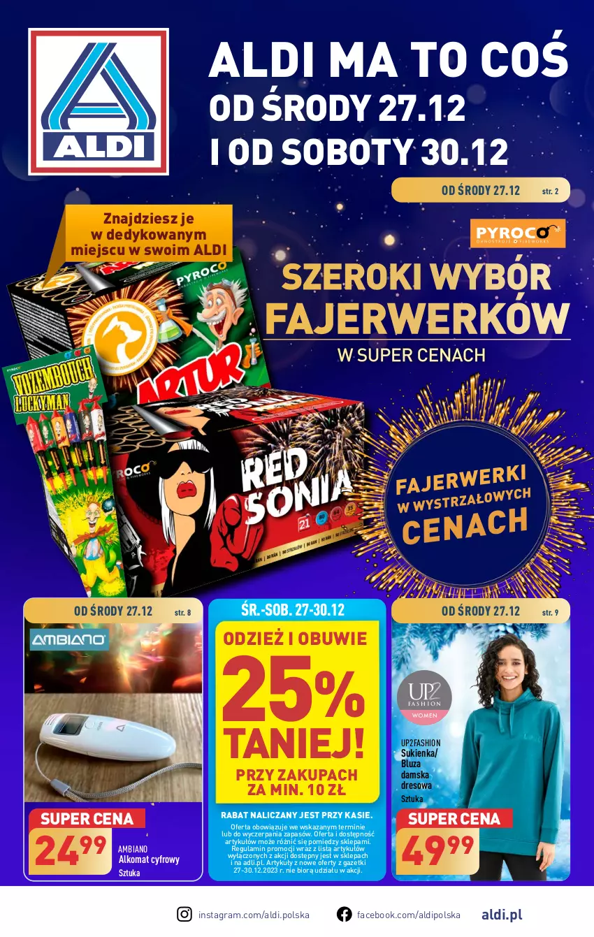 Gazetka promocyjna Aldi - Artykuły przemysłowe i tekstylia - ważna 27.12 do 30.12.2023 - strona 1 - produkty: Alkomat, Bluza, Dres, Fa, Gra, Obuwie, Sukienka