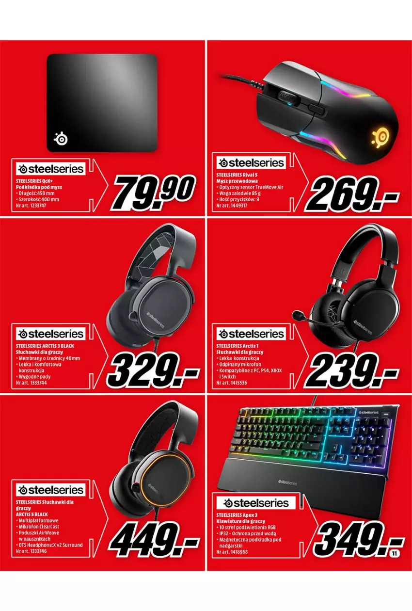 Gazetka promocyjna Media Markt - Gazetka Media Markt - ważna 01.10 do 31.10.2021 - strona 11 - produkty: Fa, Gra, Klawiatura, Lack, Mikrofon, Mysz, Podkład, Podkładka, Podkładka pod mysz, Ser, Słuchawki, Waga