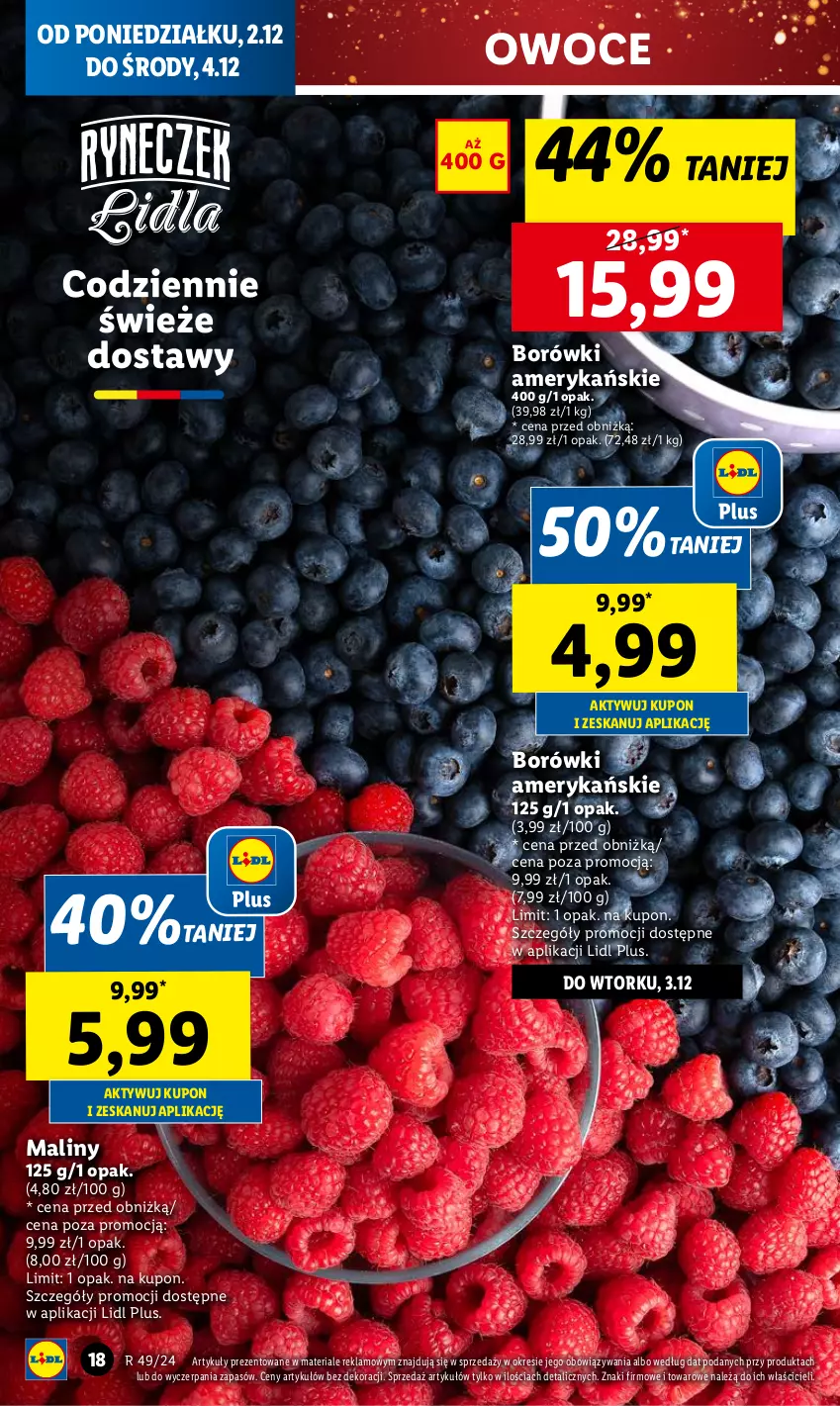 Gazetka promocyjna Lidl - GAZETKA - ważna 02.12 do 04.12.2024 - strona 20 - produkty: Maliny, Owoce