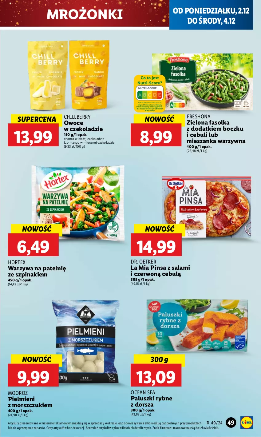 Gazetka promocyjna Lidl - GAZETKA - ważna 02.12 do 04.12.2024 - strona 53 - produkty: Ananas, Dorsz, Dr. Oetker, Fa, Hortex, Mango, Mieszanka warzyw, Owoce, Paluszki rybne, Salami, Szpinak, Warzywa