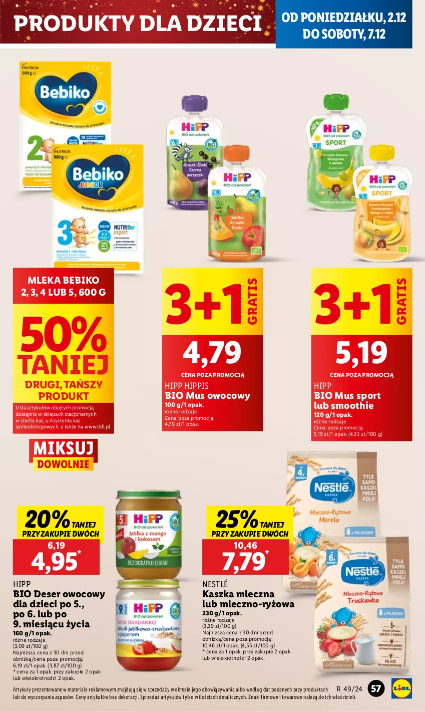 Gazetka promocyjna Lidl - GAZETKA - ważna 02.12 do 04.12.2024 - strona 61 - produkty: Bebiko, Deser, Deser owocowy, Dzieci, Gra, HiPP, Hipp Bio, Mus, Nestlé, Por, Ryż, Ser, Smoothie, Sport