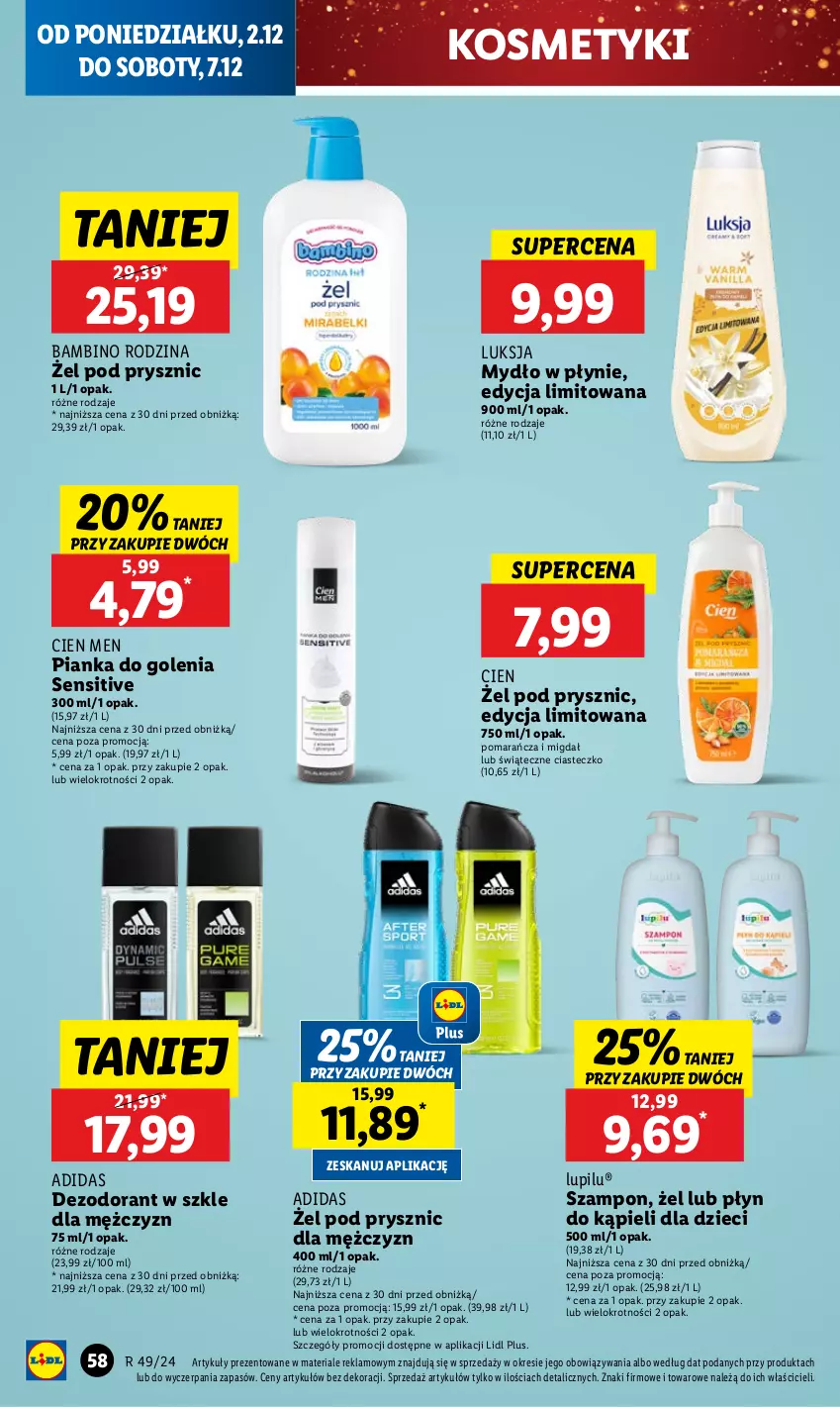 Gazetka promocyjna Lidl - GAZETKA - ważna 02.12 do 04.12.2024 - strona 62 - produkty: Adidas, Dezodorant, Dzieci, Luksja, Mydło, Mydło w płynie, Pianka do golenia, Płyn do kąpieli, Szampon