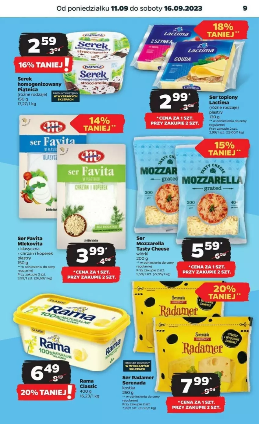 Gazetka promocyjna Netto - ważna 11.09 do 16.09.2023 - strona 25 - produkty: Chrzan, Fa, Favita, Mozzarella, Piątnica, Radamer, Rama, Ser, Ser topiony, Serek, Top