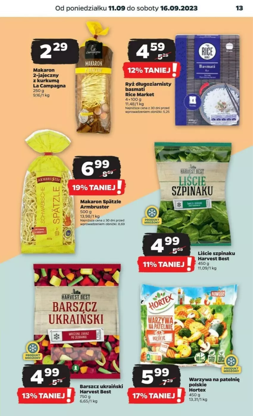 Gazetka promocyjna Netto - ważna 11.09 do 16.09.2023 - strona 5 - produkty: Makaron, Rust, Ryż, Szpinak, Warzywa