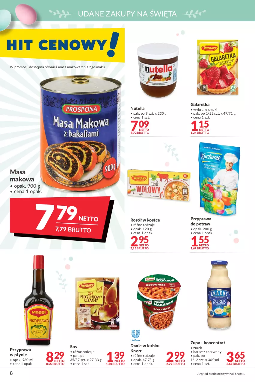 Gazetka promocyjna Makro - [Oferta promocyjna] Artykuły spożywcze i przemysłowe - ważna 05.04 do 18.04.2022 - strona 8 - produkty: Gala, Galaretka, Knorr, Nutella, Przyprawa do potraw, Przyprawa w płynie, Rosół, Sos, Zupa