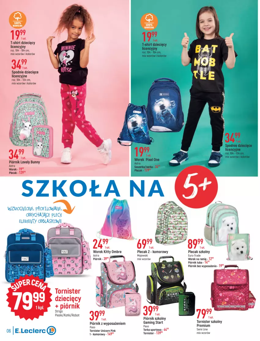 Gazetka promocyjna E Leclerc - ważna 16.08 do 28.08.2022 - strona 6 - produkty: Dzieci, Lovely, Piórnik, Plecak, Por, Robot, Spodnie, Sport, T-shirt, Torba