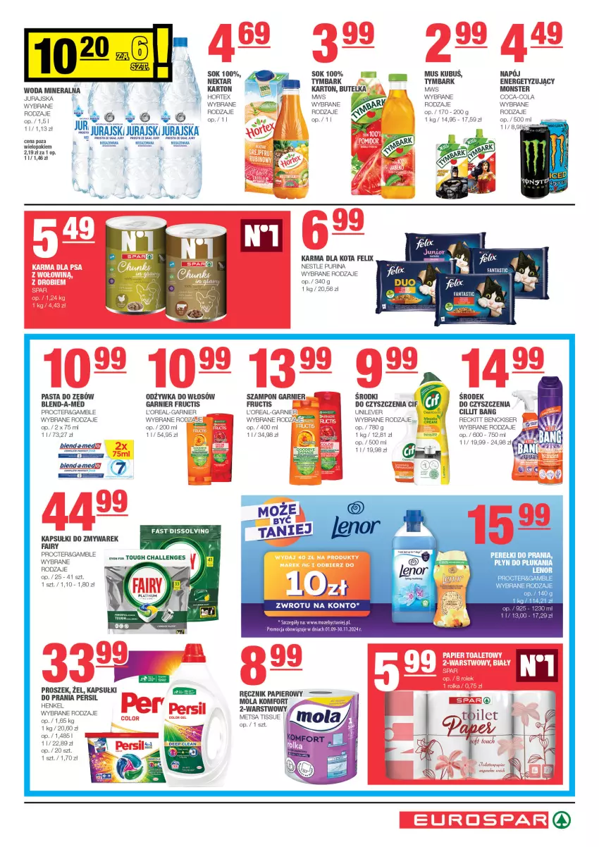 Gazetka promocyjna Spar - EuroSpar - ważna 03.11 do 13.11.2024 - strona 7 - produkty: Blend-a-Med, Cillit Bang, Coca-Cola, Fa, Fairy, Felix, Fructis, Garnier, Hortex, Kapsułki do prania, Kubuś, Mola, Mus, Napój, Nektar, Odżywka, Papier, Pasta do zębów, Persil, Ręcznik, Ser, Sok, Szampon, Tera, Tymbark, Woda, Woda mineralna