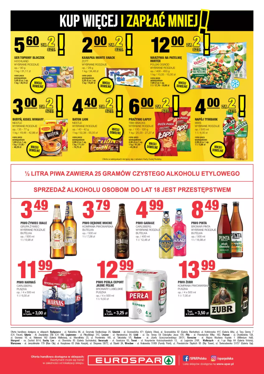 Gazetka promocyjna Spar - EuroSpar - ważna 03.11 do 13.11.2024 - strona 8 - produkty: Baton, Budyń, Carlsberg, Dzieci, Fa, Gra, Harnaś, Hochland, Hortex, Kisiel, Kosz, Lion, Monte, Napój, Perła, Piwo, Por, Rum, Ser, Ser topiony, Top, Tymbark, Warzywa, Winiary, Zott