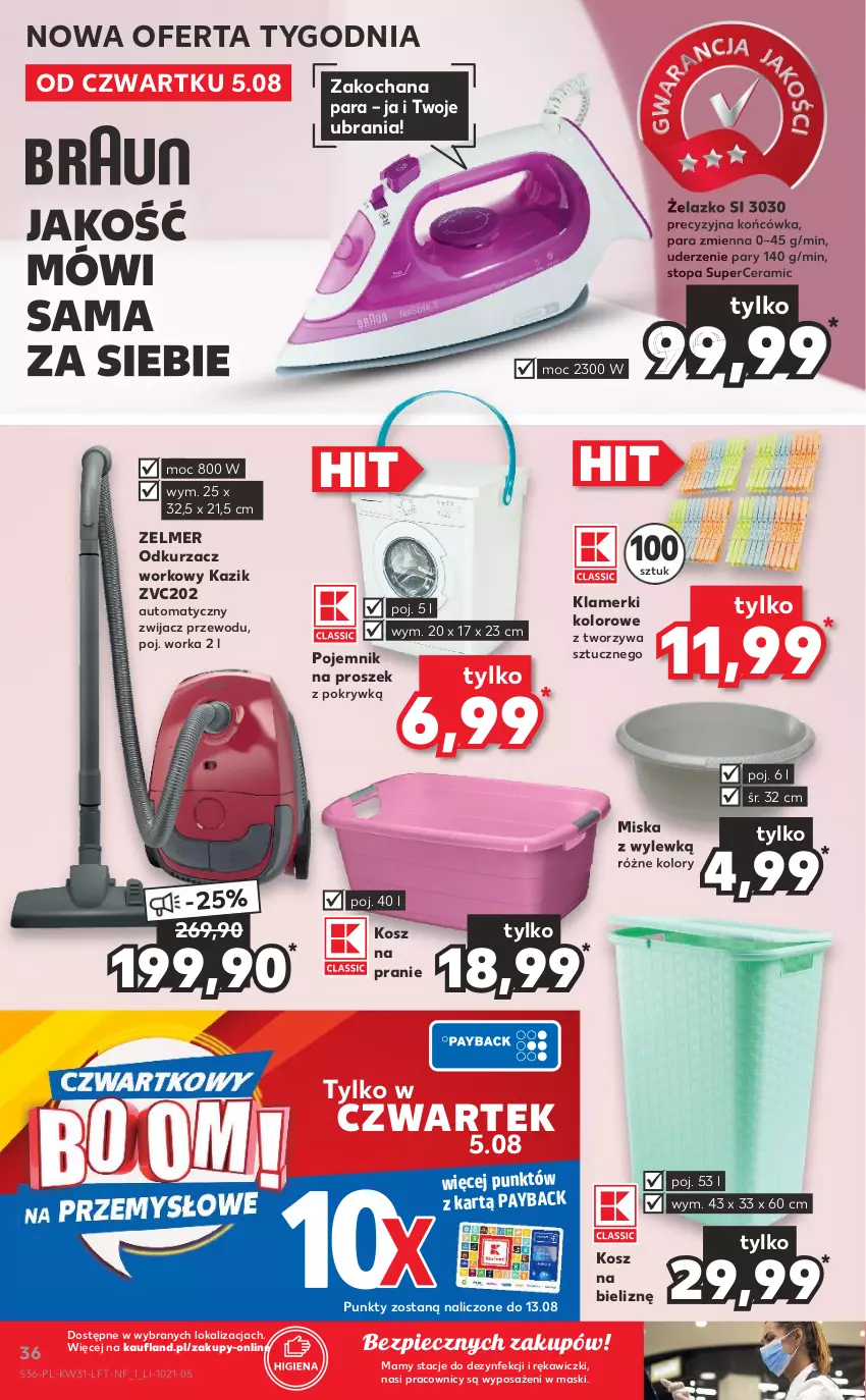 Gazetka promocyjna Kaufland - OFERTA TYGODNIA - ważna 05.08 do 11.08.2021 - strona 36 - produkty: Koc, Kosz, Kosz na bieliznę, Miska, Odkurzacz, Orka, Piec, Pojemnik, Top, Ubrania, Zelmer