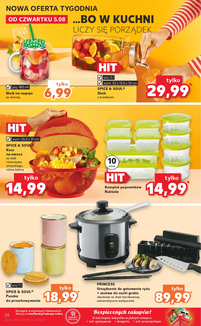 Gazetka promocyjna Kaufland - OFERTA TYGODNIA - ważna 05.08 do 11.08.2021 - strona 38 - produkty: Gra, Kosz, Napoje, Owoce, Piec, Pojemnik, Por, Ryż, Sushi, Zestaw do sushi