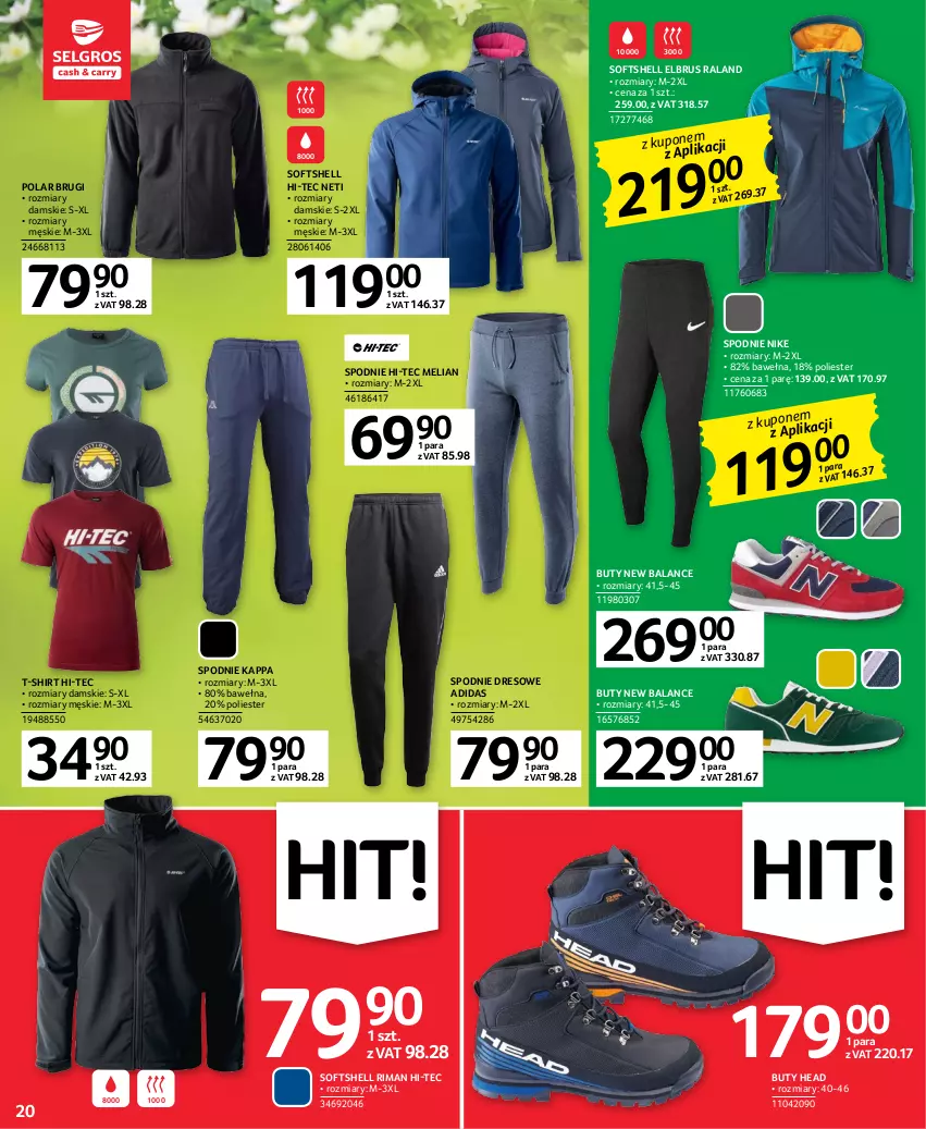 Gazetka promocyjna Selgros - Oferta przemysłowa - ważna 16.02 do 01.03.2023 - strona 20 - produkty: Adidas, Brugi, Buty, Dres, Hi-Tec, Nike, Spodnie, Spodnie dresowe, T-shirt, Wełna