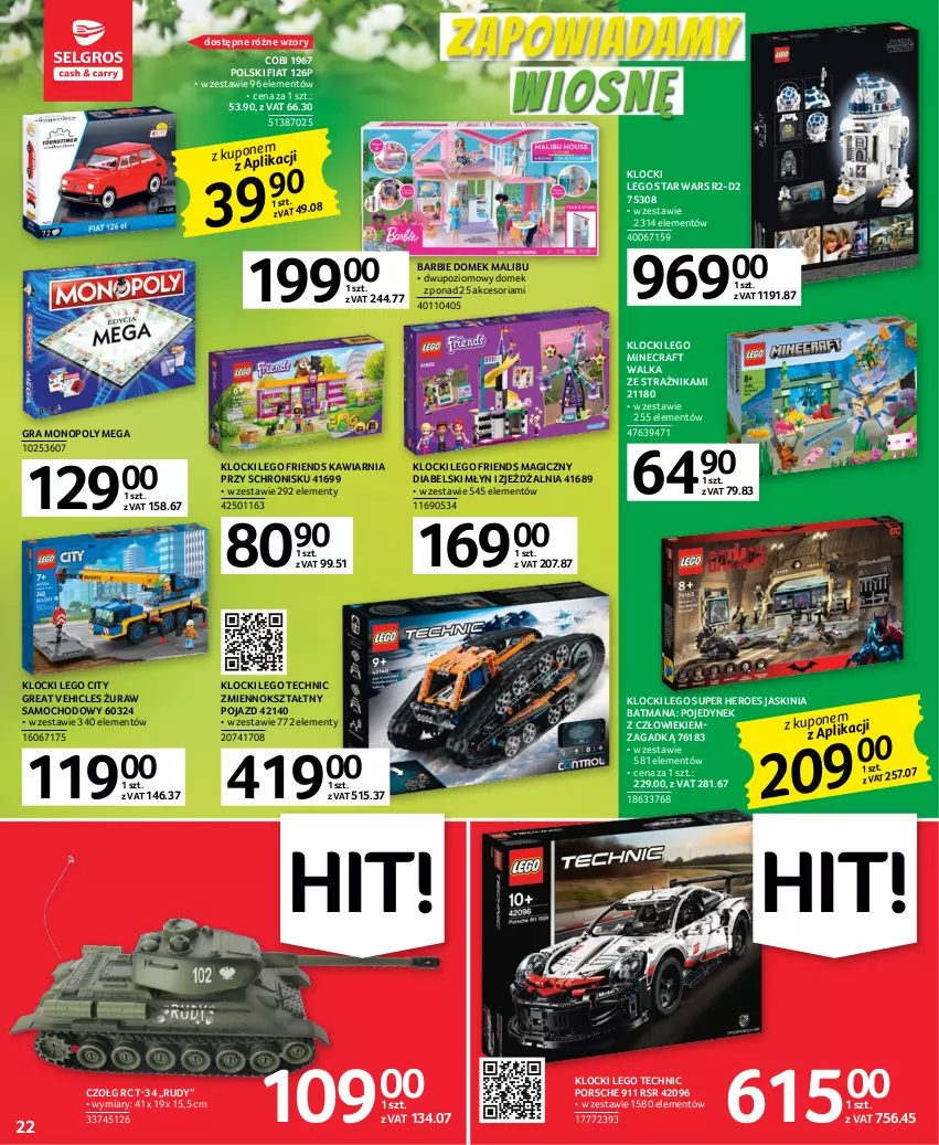 Gazetka promocyjna Selgros - Oferta przemysłowa - ważna 16.02 do 01.03.2023 - strona 22 - produkty: Barbie, Gra, Jaskinia, Klocki, LEGO, LEGO City, LEGO Friends, LEGO Minecraft, LEGO Star Wars, LEGO Technic, Malibu, Minecraft, Monopoly, Pojazd, Por, Poziomowy domek, Star Wars