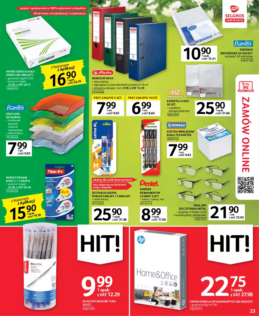 Gazetka promocyjna Selgros - Oferta przemysłowa - ważna 16.02 do 01.03.2023 - strona 23 - produkty: Biurko, Długopis, Gra, HP, Kask, Klej, Kosz, Marker, Mop, Mysz, Okulary do czytania, Papier, Por, Rama, Ser, Tusz