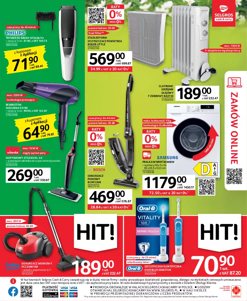 Gazetka promocyjna Selgros - Oferta przemysłowa - ważna 16.02 do 01.03.2023 - strona 7 - produkty: Dywan, Gra, Grzejnik, LG, Mop, Mop parowy, Oczyszczacz powietrza, Odkurzacz, Olej, Pralka, Remington, Sok, Suszarka, Szczoteczka, Top