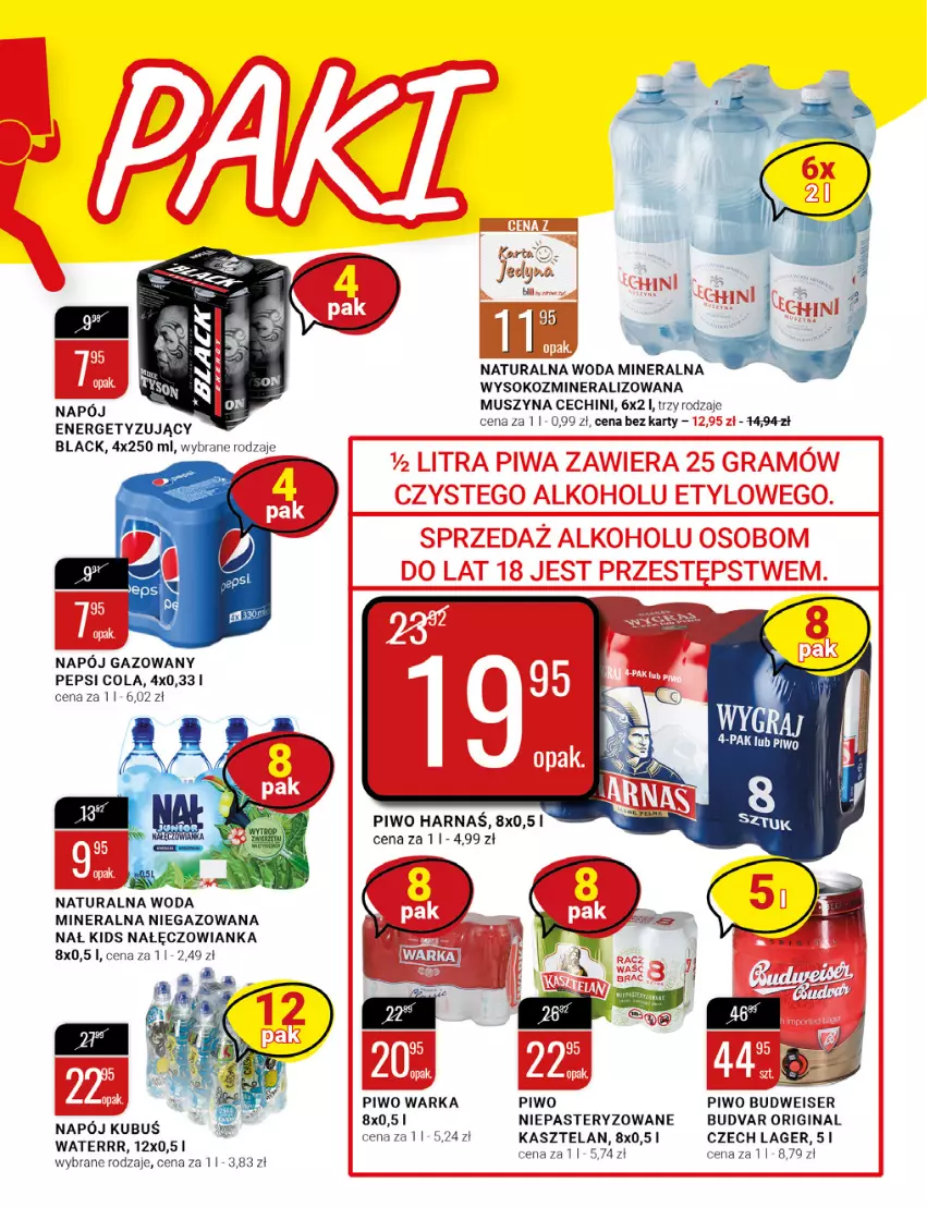 Gazetka promocyjna Bi1 - Uwaga mega paka - ważna 21.09 do 04.10.2022 - strona 9 - produkty: Gin, Harnaś, Kasztelan, Lack, Mus, Nałęczowianka, Napój, Napój gazowany, Pepsi, Piwo, Ser, Sok, Szyna, Warka, Woda, Woda mineralna