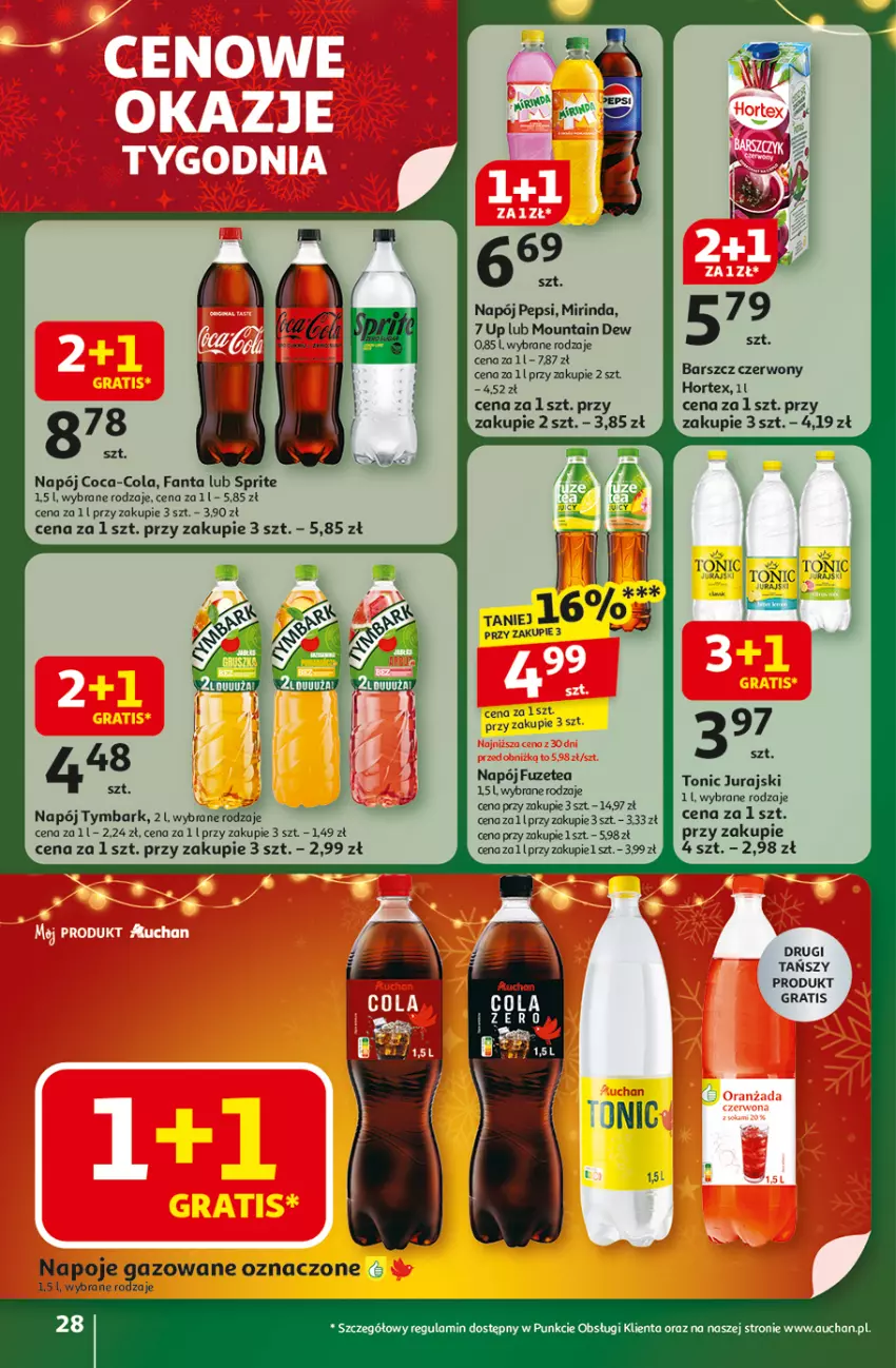 Gazetka promocyjna Auchan - Gazetka Święta jak babcię kocham Hipermarket Auchan - ważna 11.12 do 17.12.2025 - strona 28 - produkty: Coca-Cola, Fa, Fanta, Gra, Hortex, Mirinda, Napój, Napoje, Pepsi, Sprite, Tymbark